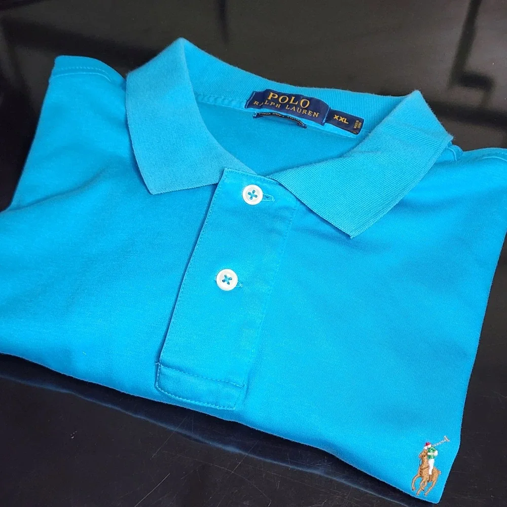 Polo Ralph Lauren Polo Shirt Mens XXL Blue Pima Soft Touch Flesh Pony Excellent